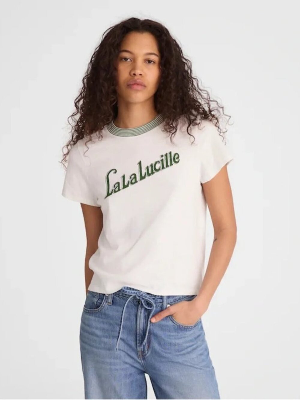 Madewell White/Green LALA LUCILLE Short Sleeve Relaxed Vintage Jersey Tee S NWT